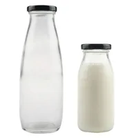 250ml 500ml Round Transparent Glass Bottle with Leak Proof Metal Lug for Milk Juice MOQ2000 Best Price Customized Printing Logo 2