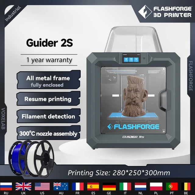 Flashforge 3d پرنٽر گائيڊر 2S وڏي پرنٽنگ سائيز 300 ℃ تيز درجه حرارت Impressora 3d فلٽر ۽ ڪئميرا ڪلائوڊ پرنٽنگ 1 سان