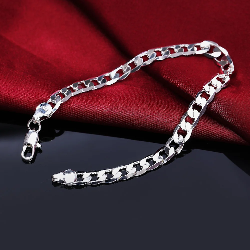 Fine 925 sterling silver Classic 6MM geometric side chain Bracelet for man woman fashion Wedding party gifts temperament jewelry