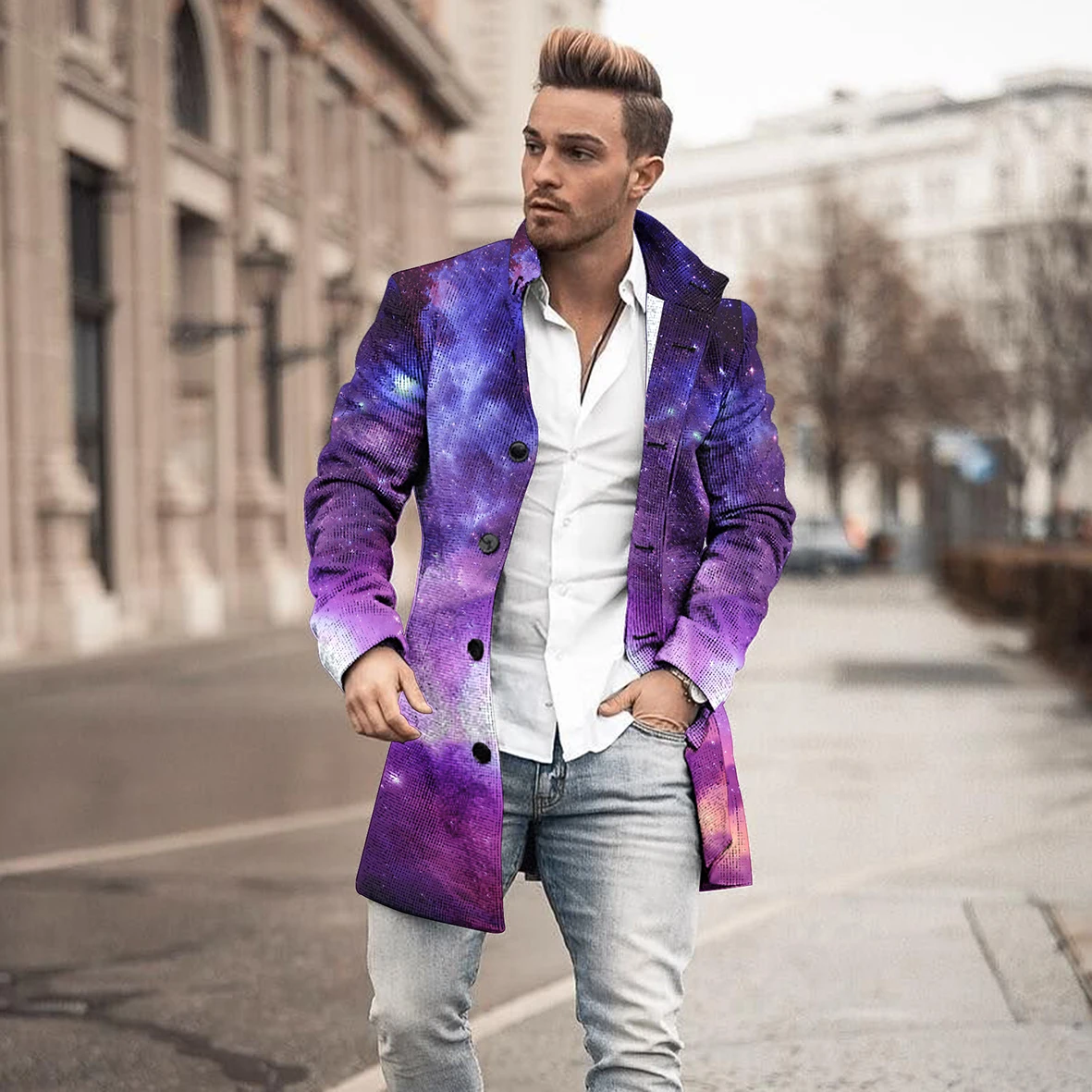 2023 New HD 3D Printing Mid length Coat Pocket Fashion Casual European and American Autumn and Winter New Men's Jacket S-5XL
