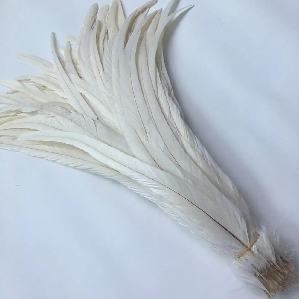 

100Pcs White Rooster Chicken Tail Feathers Plumes 35-40CM 14-16" DIY Dyed Cock Tails Clothing Accessories Jewelry Performance