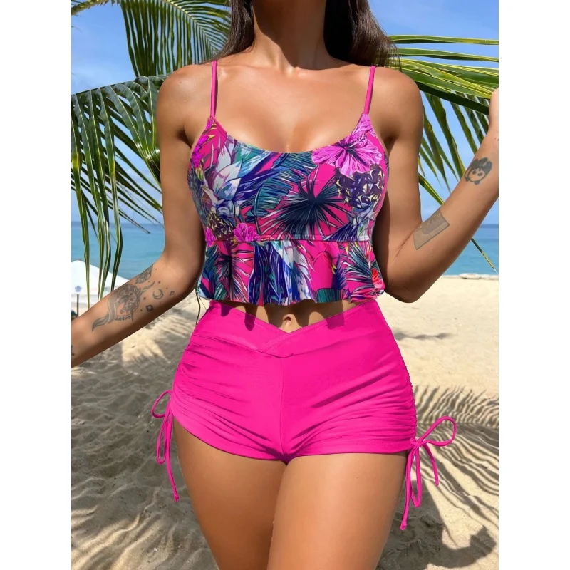 2024 Swimsuit Women's Split Boxer Two-Piece Printed Bikini Bikini Swimsuit