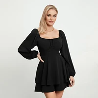Women´s Spring Summer Loose Shorts Jumpsuit Solid Color Lantern Long Sleeve Square Neck Ruched Ruffled Playsuit - Image 5