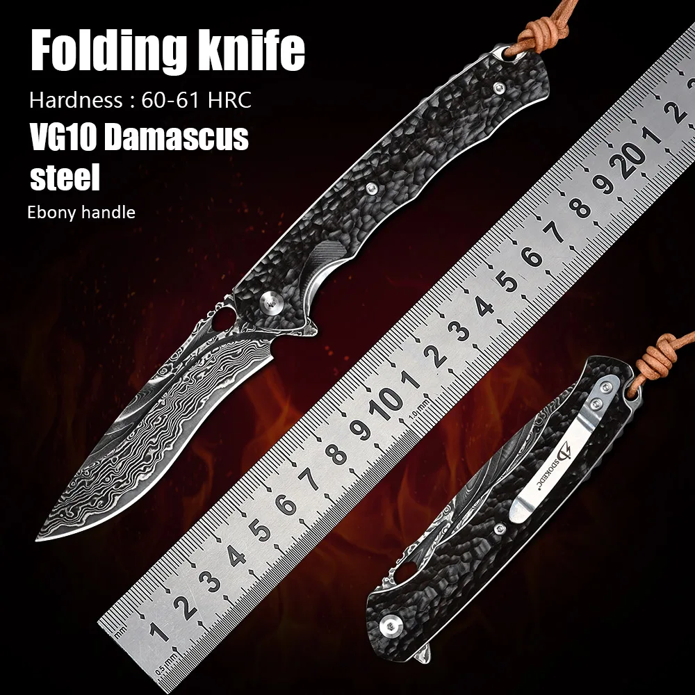 

Outdoor Utility Pocket Knives Self Defense EDC Tool Tactical Survival Hunting Folding Knife Damaskus