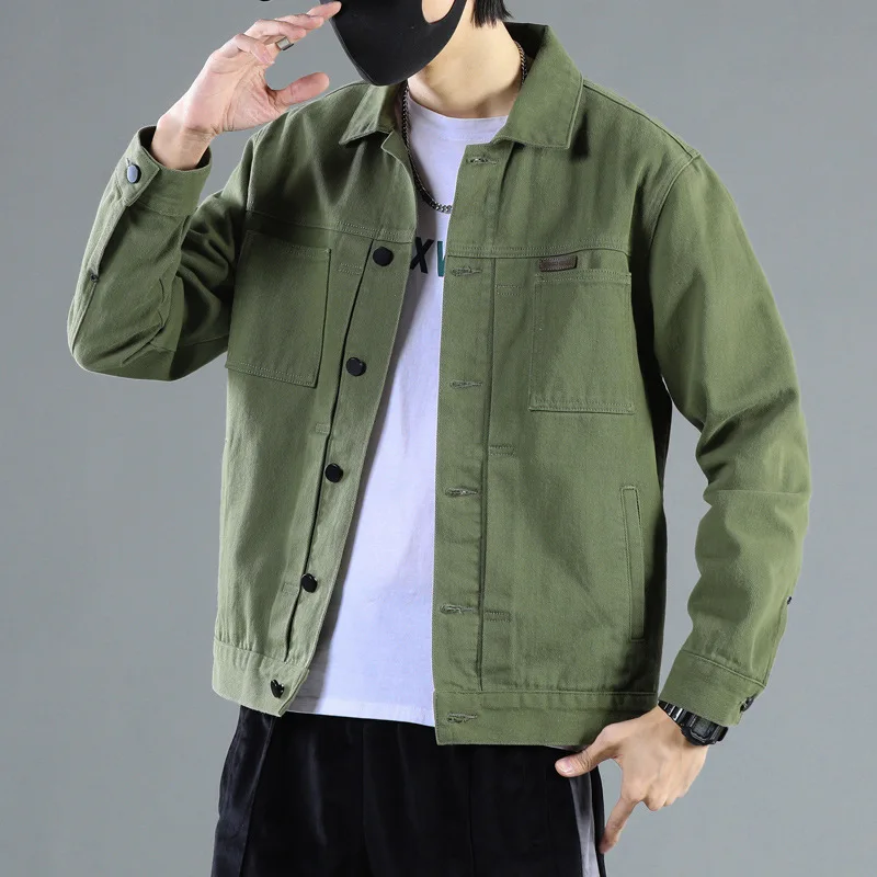 

Cotton Denim Jacket Men's Spring and Autumn Korean Version Loose Fashion Brand Versatile Cargo Jacket Large Size White Denim