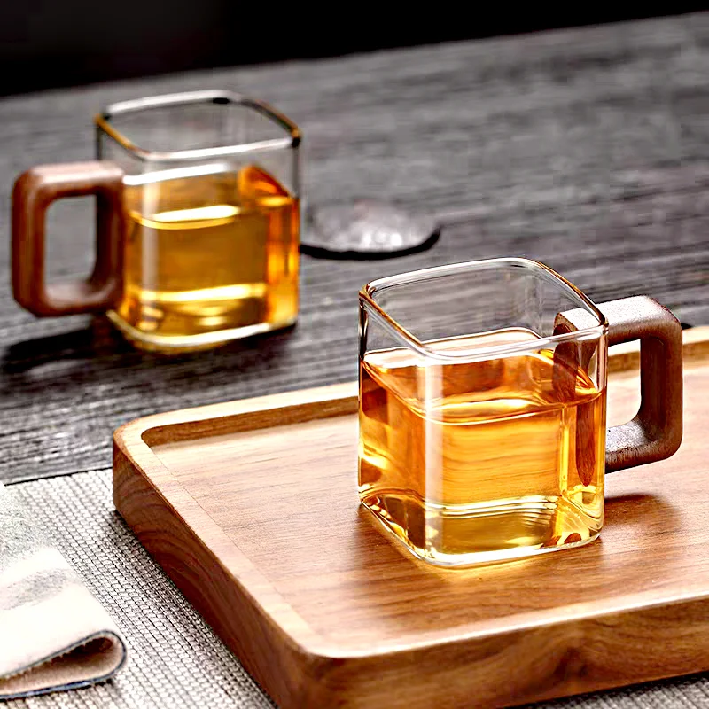 Coffee Mug Coffee Cup Tea Cup Small Capacity Fresh Ground Coffee Glass Coffee Mug Walnut Wooden Handle Home Breakfast Milk Tea Cups and Mugs Drinkware