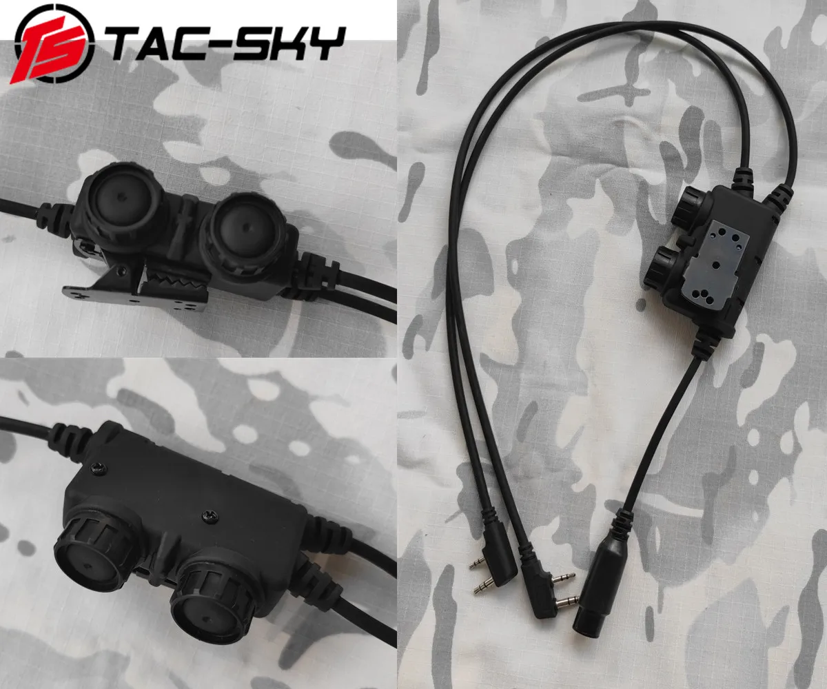 TAC-SKY Tactical Headset Dual Communication RAC PTT Adapter kenwood Plug PTT Compatible with  Baofeng UV5R  Walkie Talkie