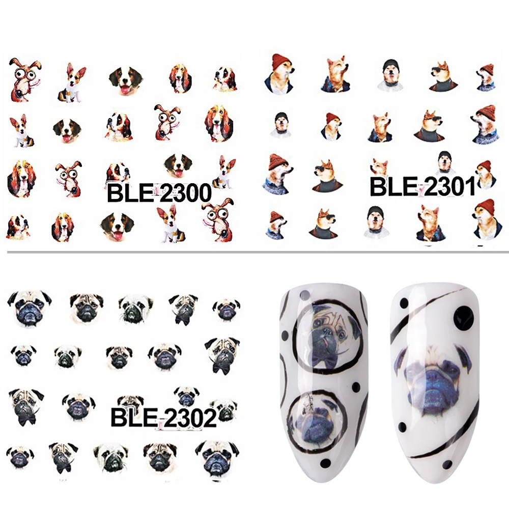 1 Sheet Cute Dog Nail Art Water Transfer Stickers Water Decals Nail Tips Decals DIY Manicure Art Tattoos LABLE2292-2302