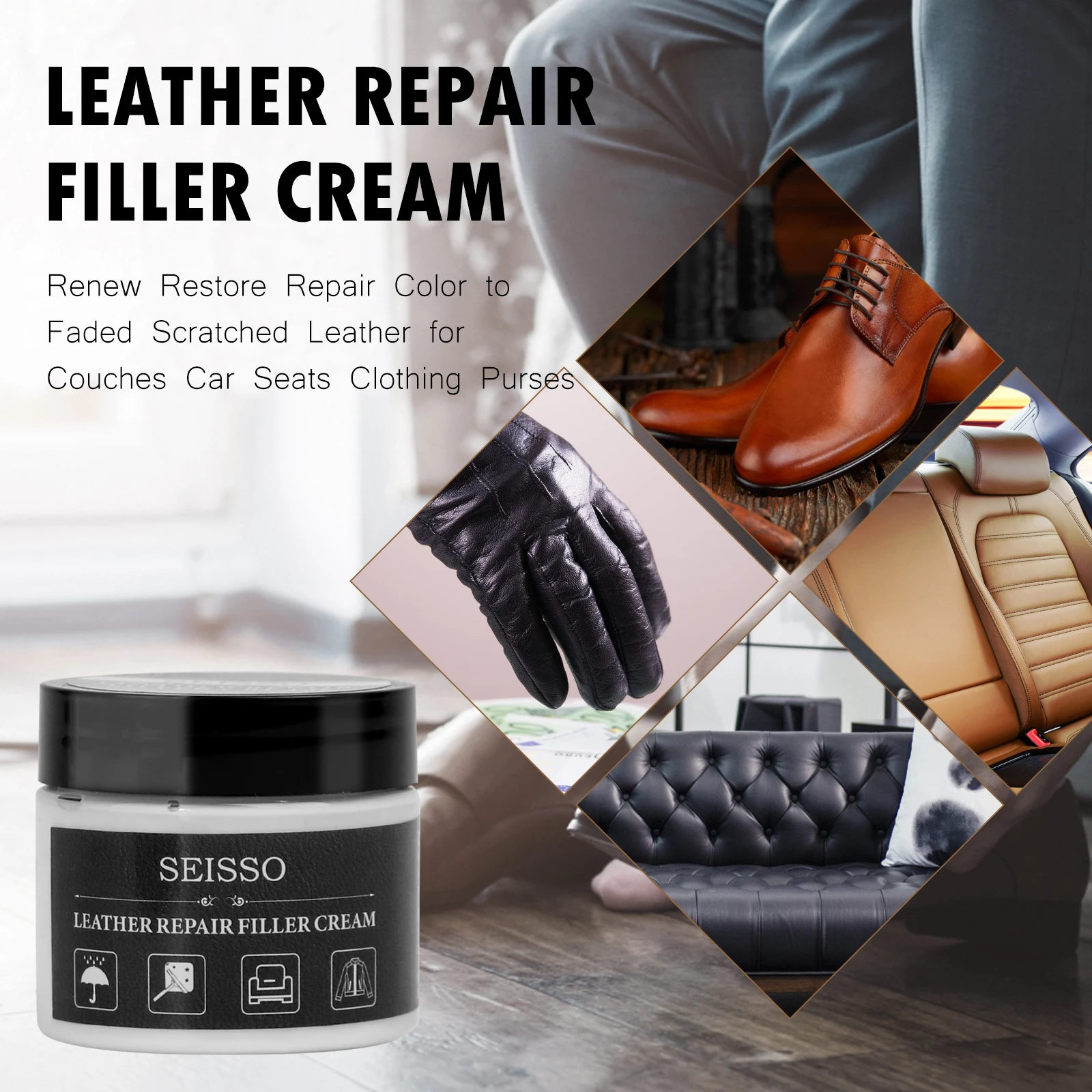 Multifunctional Leather Refurbishing Cleaner Repair Cream for Car Seat Sofa Color Paste Renew Cleaning Kit Decontamination 1pcs