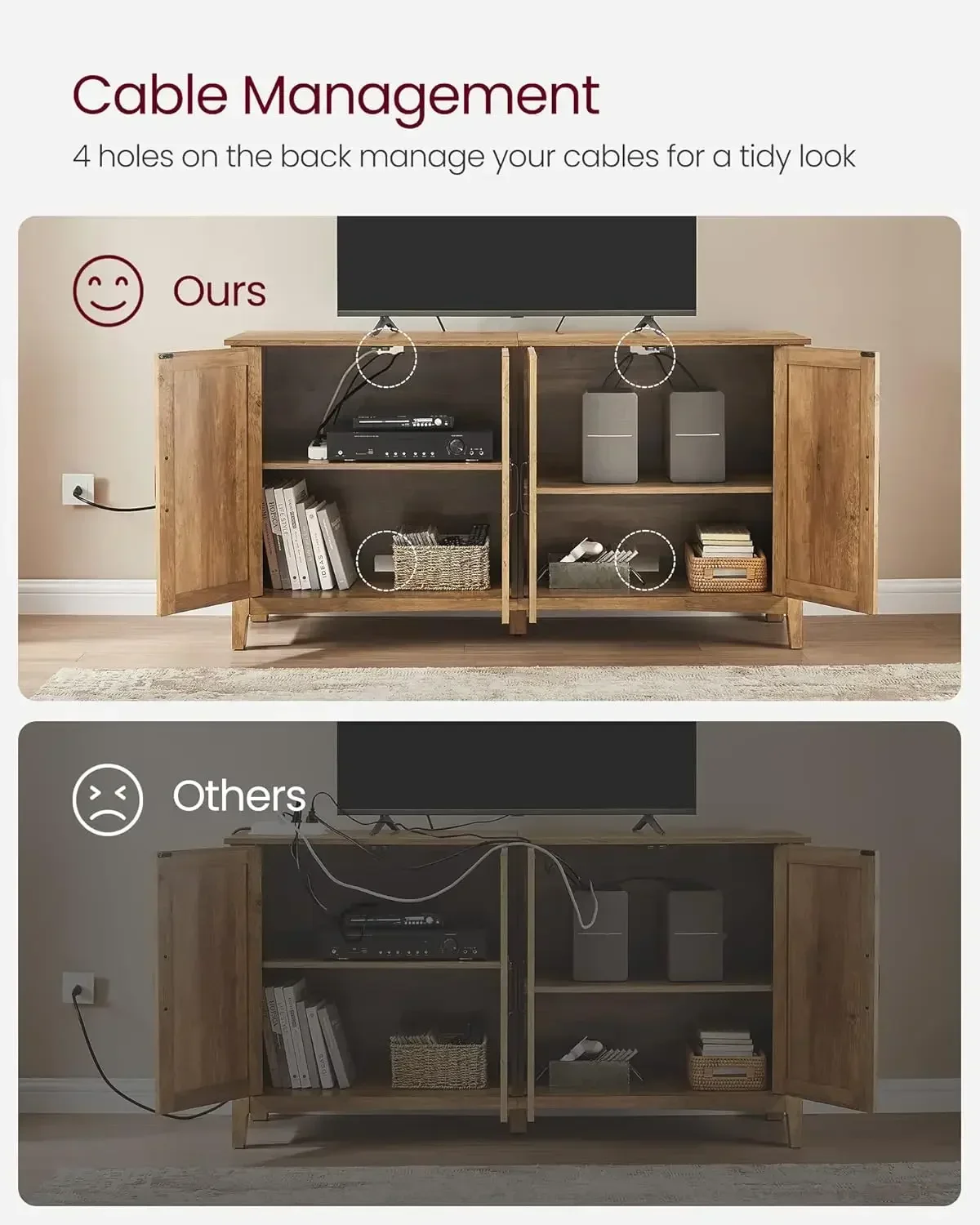 New2025-Buffet Storage Cabinet, 15.7" D x 59" W x 31.5" H Credenza Sideboard Table, Kitchen Cupboard with Adjustable Shelves for