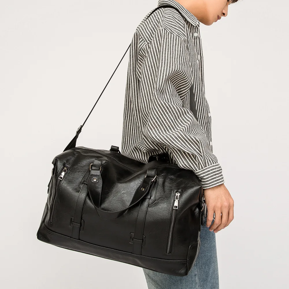 2023 Men's PU Leather  Travel Handbag Soft Leather Texture Shoulder Bag Sports TrainingLarge Capacity Handheld Crossbody Bag New