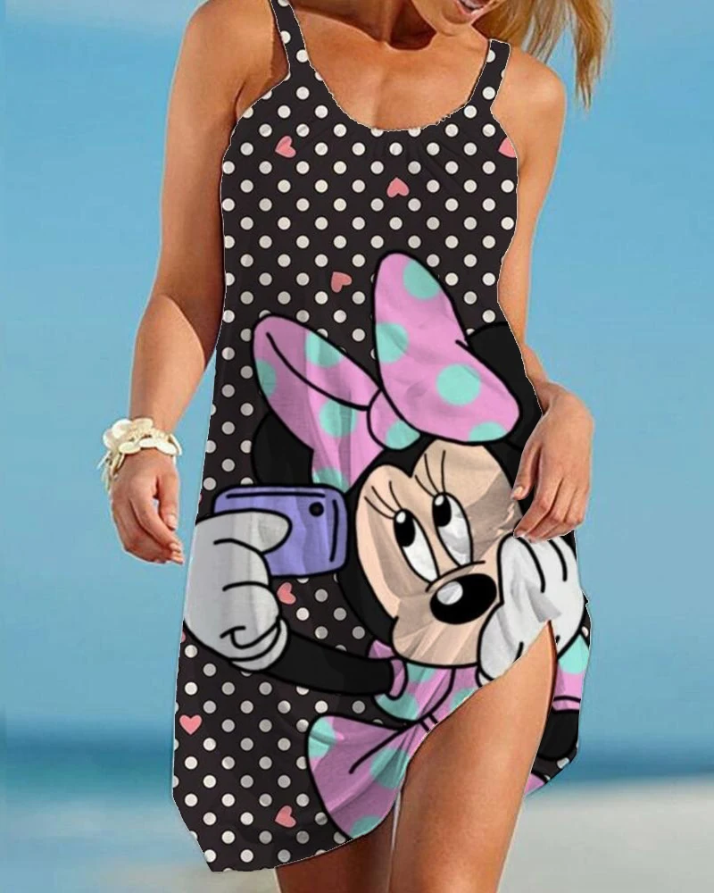 

Летнее женское пляжное платье Disney, сексуальный мультяшный купальник с Минни, Женская пляжная блузка, полотенце с запахом и открытой спиной, пляжная мини-юбка на бретельках