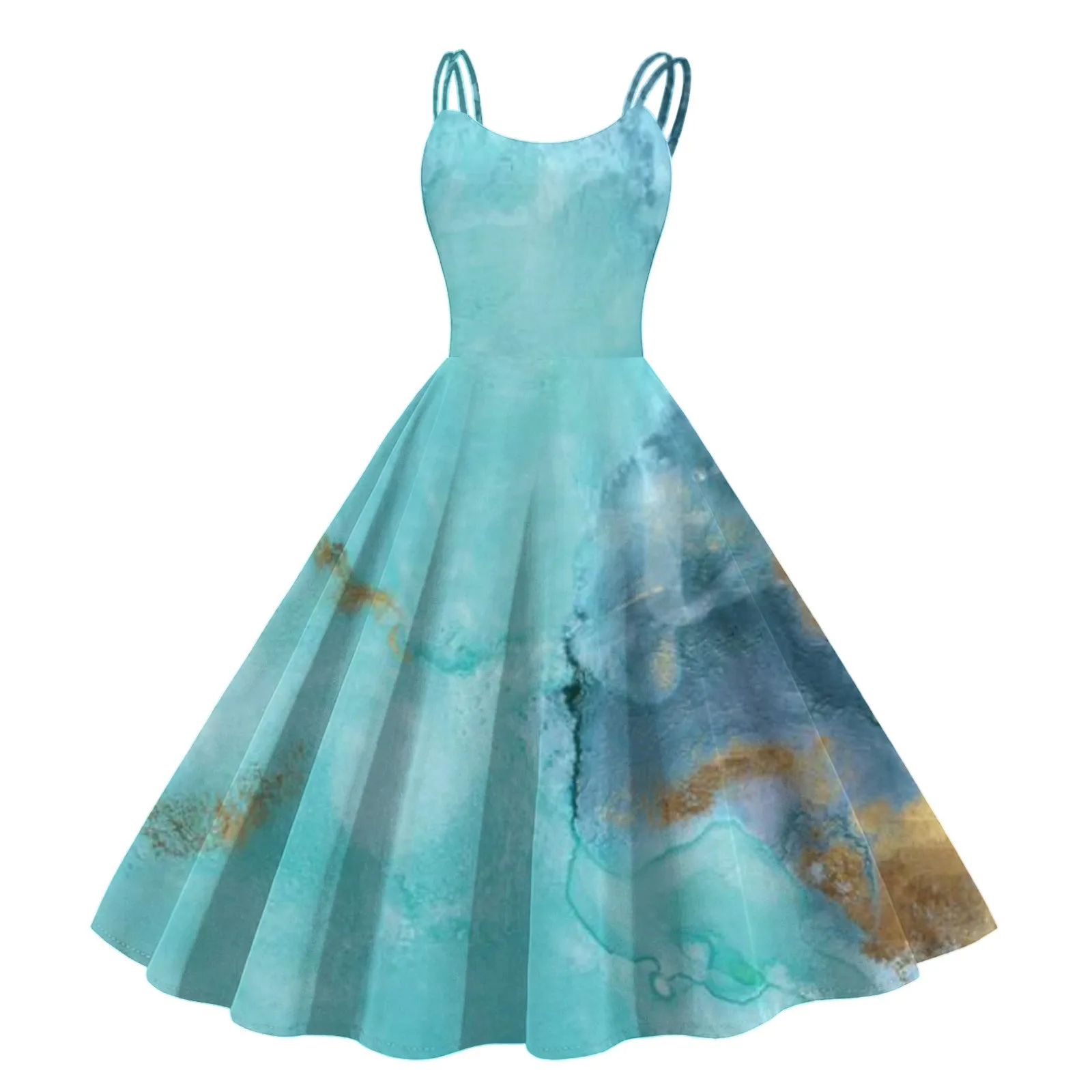 

Elegant Long Dresses For Lady Vintage Cocktail Vestido For Women Fashion Sleeveless Knee Length Retro A Line Flared Swing Dress