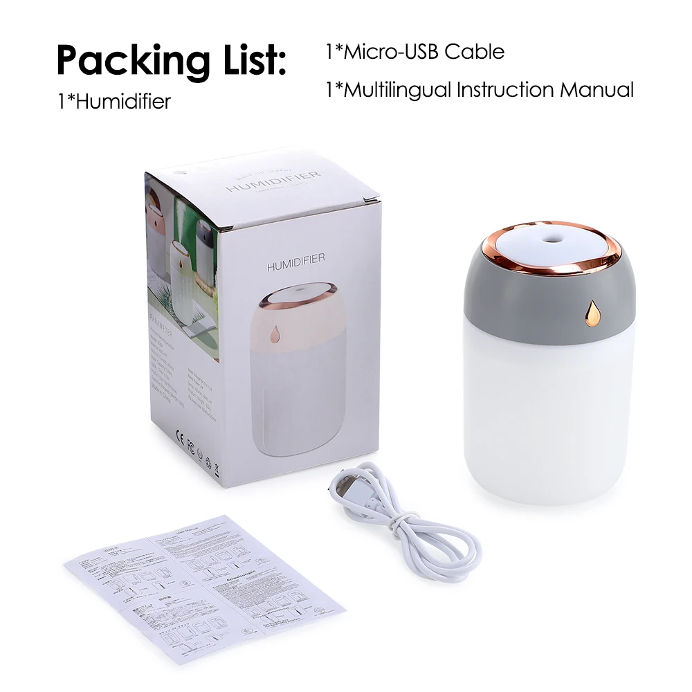Umidificatore d'aria da 330/600 ml con doppia porta spray, diffusore di aromaterapia per oli essenziali, atomizzatore silenzioso, luci colorate per casa, ufficio, auto