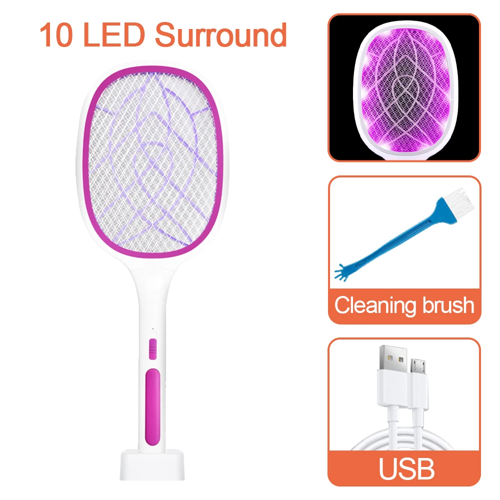 3000 V elektriline kärbeste hävitaja UV-valgusega USB-taaslaetav LED-lamp suvine sääsepüüdja putukavastane reket