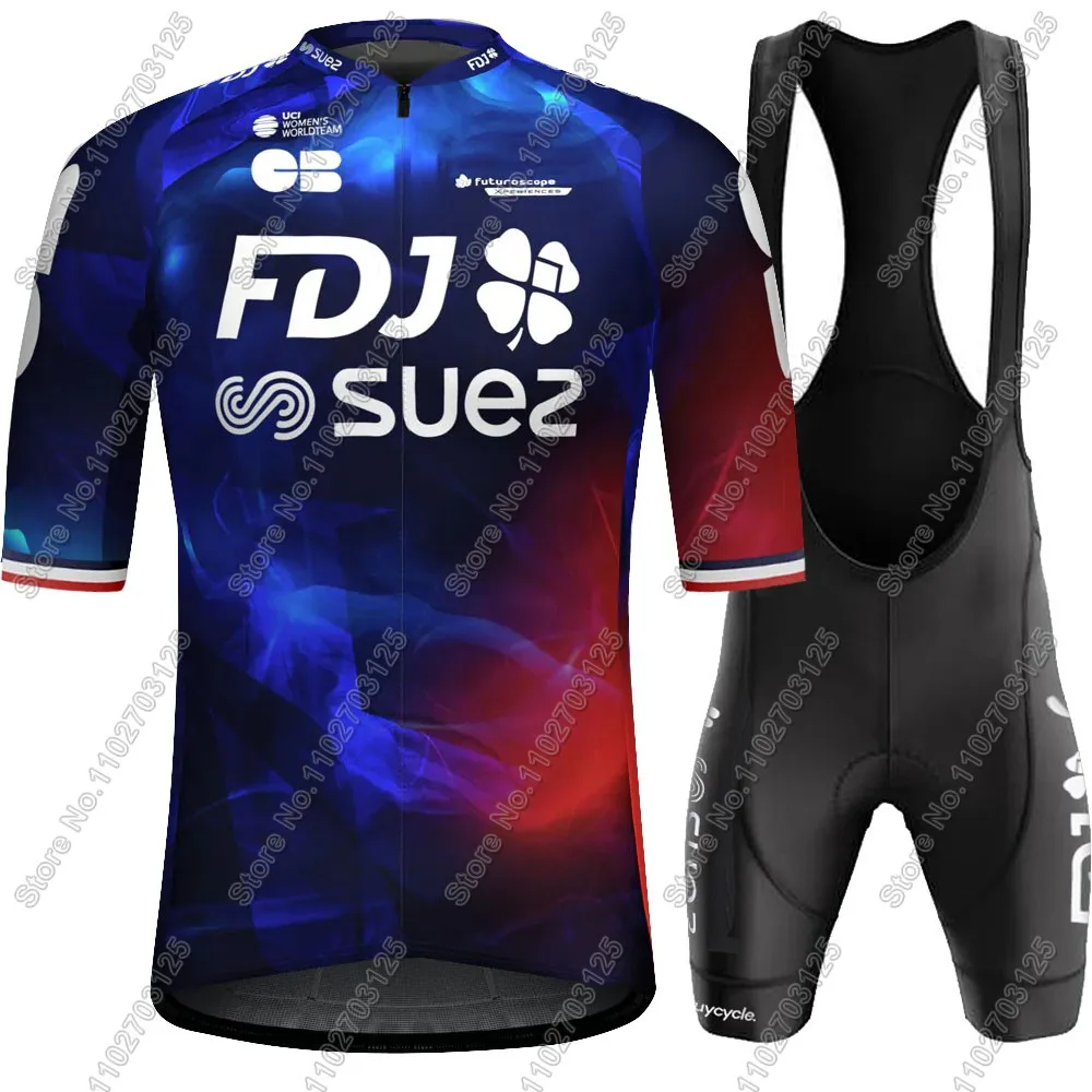 FDJ SUEZ Team Cycling Jersey Set Unisex France Clothing Men Women Short Sleeve Kit Road Bike Shirt Suit Bicycle Bib Short cycling jersey cycling shirt cycling suit cycling jersey set