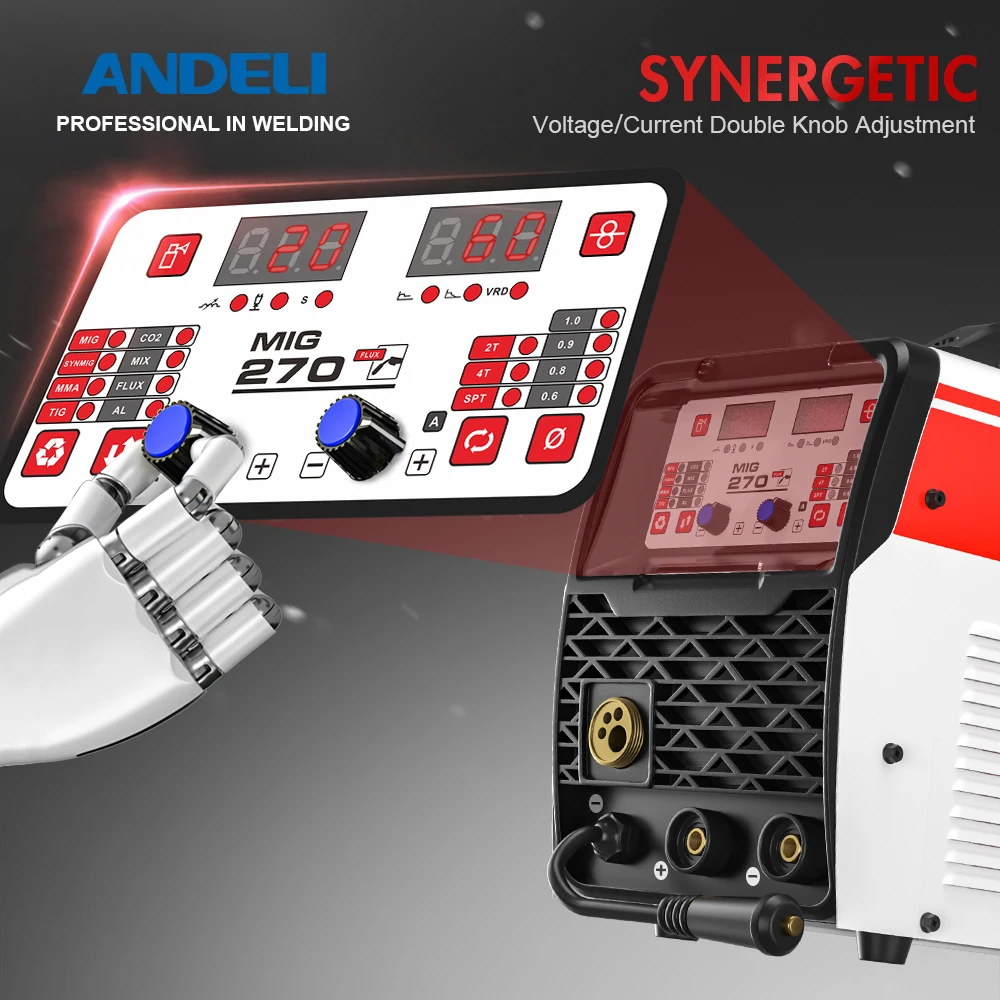 Welding Welders ANDELI 110/220V Semi-automatic Welding Machine MIG-270 MIG/Lift TIG/MMA Flux Welding 3 in 1 MIG Welder Gas Gasless MIG