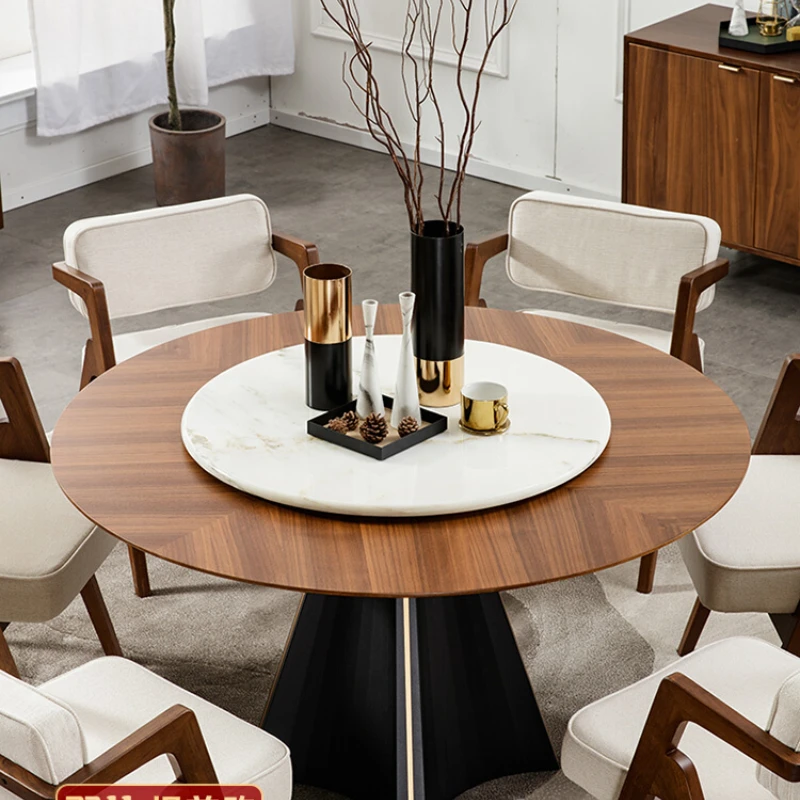 

Деревянный круглый стол, обеденный стол и стул, комбинированный круглый обеденный стол, поворотный стол, скандинавский черный ореховый средневековый Массив дерева