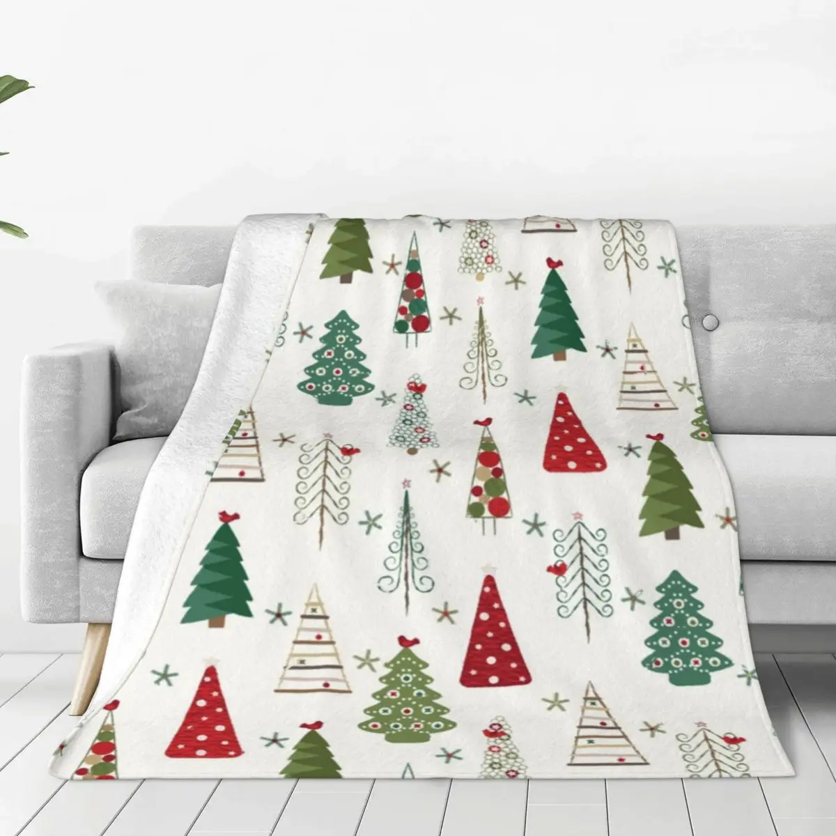 

Swedish Minimalist Christmas Trees Warm Soft Blanket Red and Green Picnic Bedding Throws Spring Flannel Bedspread Sofa Bed Cover