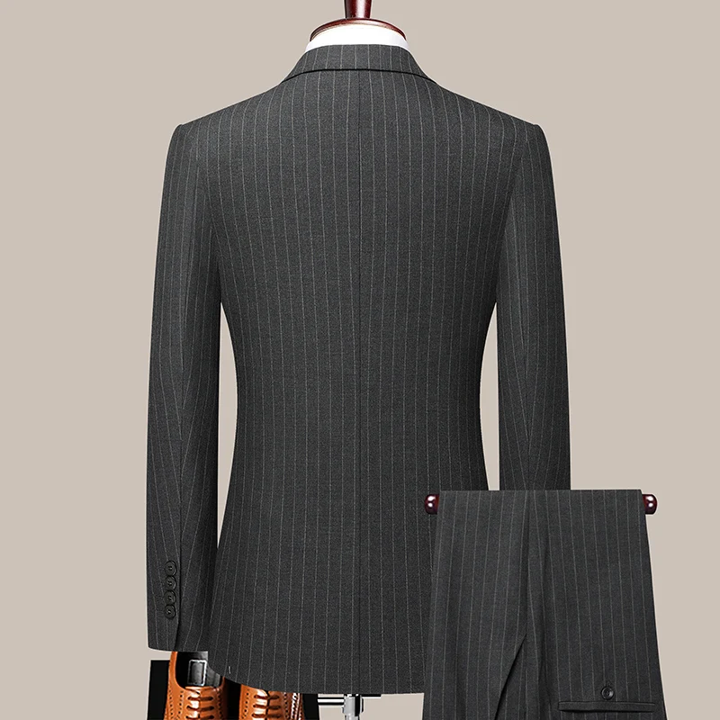 Men's Double-Breasted Striped Suit And Trousers Two-Piece Set Fashionable Handsome Business Casual Boutique M-6XL formal suit business men clothing
