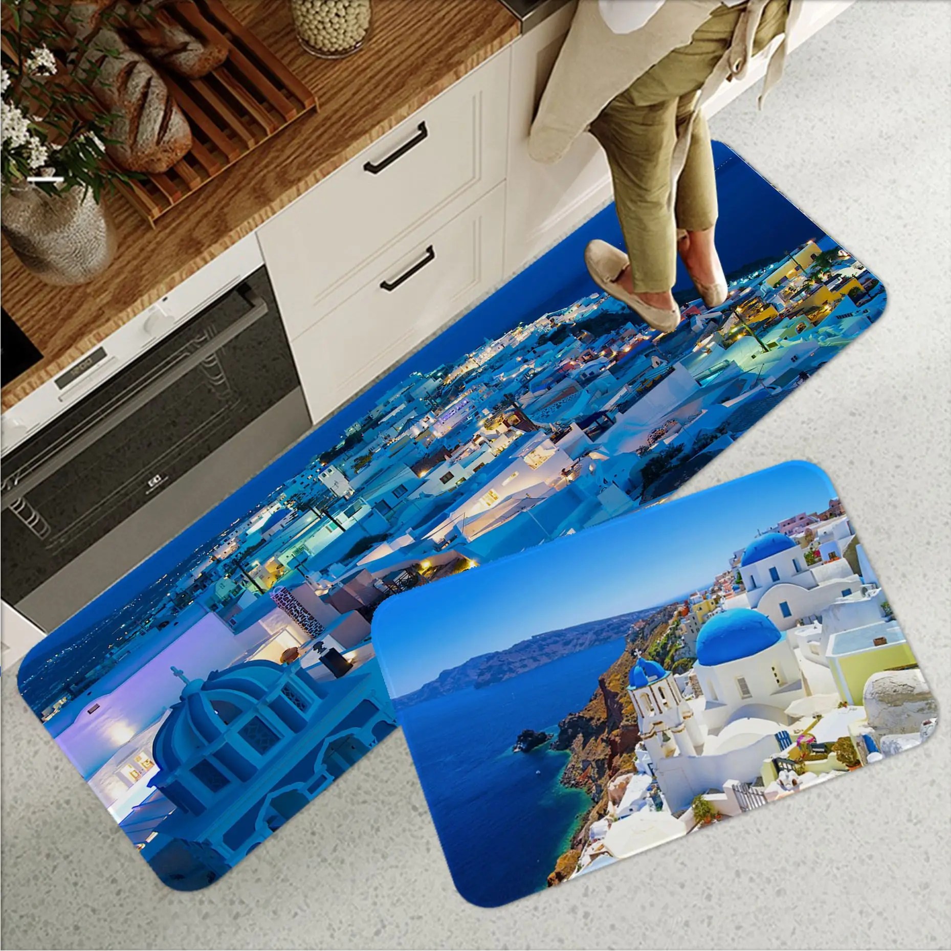 

Greece Santorini Floor Mat Bathroom Mat Kids Room Bedroom Decoration Balcony Anti-Slip Doormat Living Room Welcome Rug