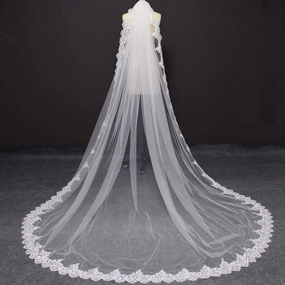 Glitter Sequins Lace Wedding Veil 3 Meters Long One Layer Bridal Veil with Comb White Ivory Veil Wedding Accessories real photos 2020 new wedding cape veil white ivory bridal shoulder veil tulle long cape cloak shawl trim wedding accessories