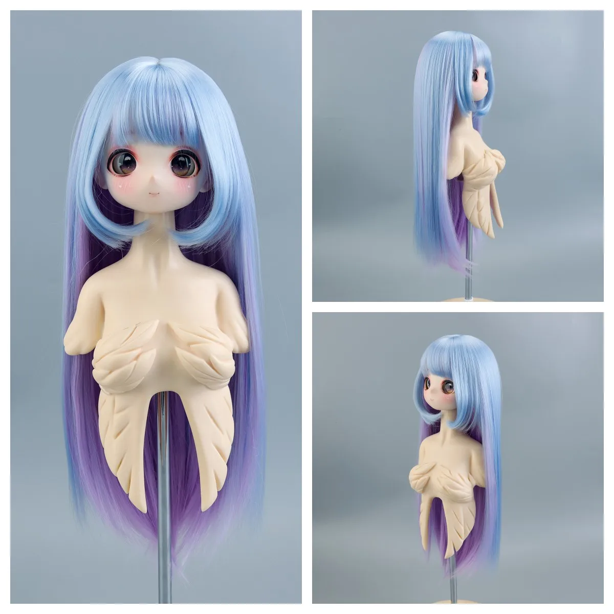 

MUZI BJD Wigs 1/3 Doll Hair Long Straight With Bangs Blue Purple Synthetic Fiber Tress For SD Dollfie Dream Dolls 8-9'' DIY Hair