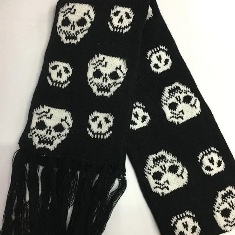 Luxus Skeleton Wrap mit Fransen Frauen Männer Schädel Schal Unisex Winter Warme Gestrickte Pashmina Schal Schwarz Quasten Schal Echarpe – Detail 9