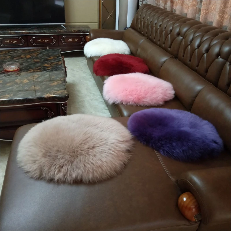 

European 100% Wool Carpet Chair Floor Cushion Coffee Table Living Room Bedroom Sofa Round Real Fur Cushion Rugs for Home Deco