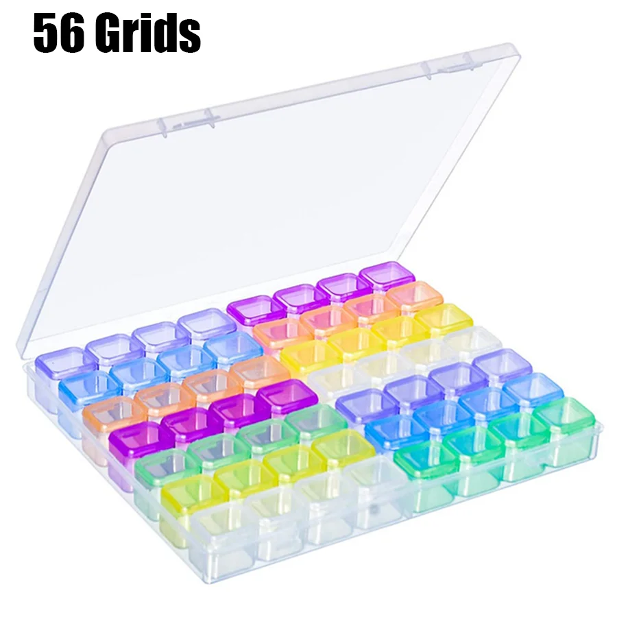 64/56/28 Grids Storage Box With Sticker Diamond Painting Tool Accessories Bead Container Rhinestone Embroidery Stone Organizer