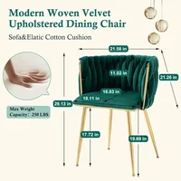 Modern Velvet Dining Chairs Hand Weaving Accent Chairs Living Room Chairs Upholstered Side Chair with Golden Metal Legs 2