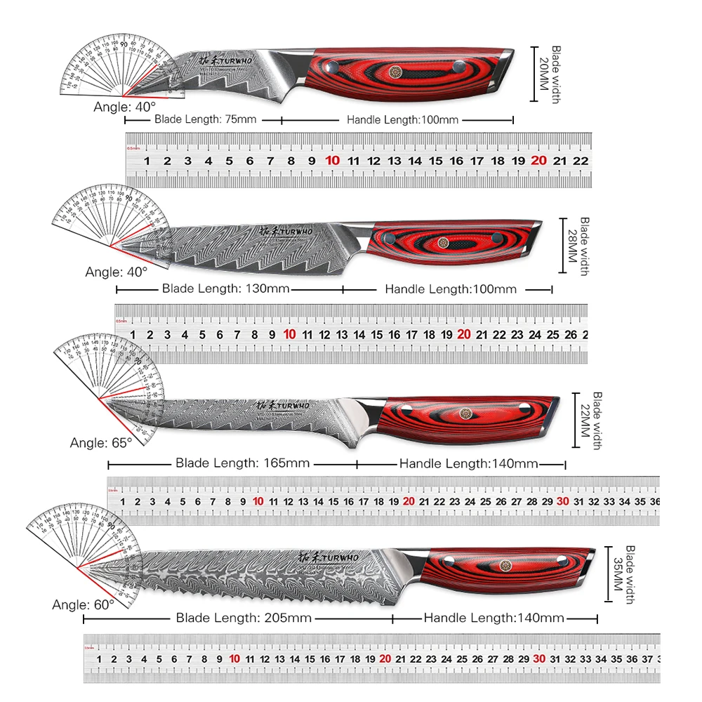 TURWHO 8-PCS Kitchen Knives Set 67 Layer Damascus Steel Chef Knife Japanese Santoku Boning Cleaver Bread Slicing Utility Knife - Image 5