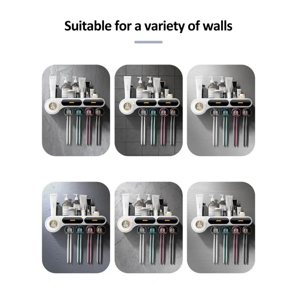 

Toothpaste Toothbrush Holder Modern Wall Mount Toothbrush Cup Holder with Automatic Toothpaste Dispenser Storage Drawers