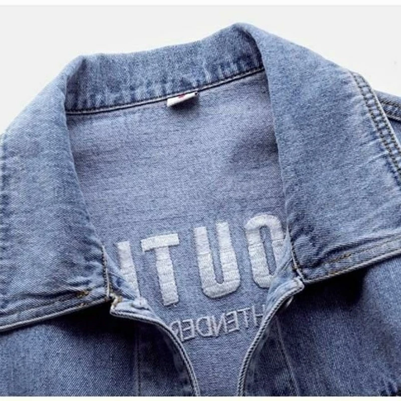Large Size Embroidered Denim Coat Lady Korean Version Of Loose Spring And Autumn Black Short Long-Sleeved Women's Denim Jacket
