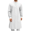 New Men's Muslim Long Sleeve Dress Clothing 100% Cotton Pullover Robes Islamic Arabian Kaftan Suit Middle East Dubai Abaya Tops
