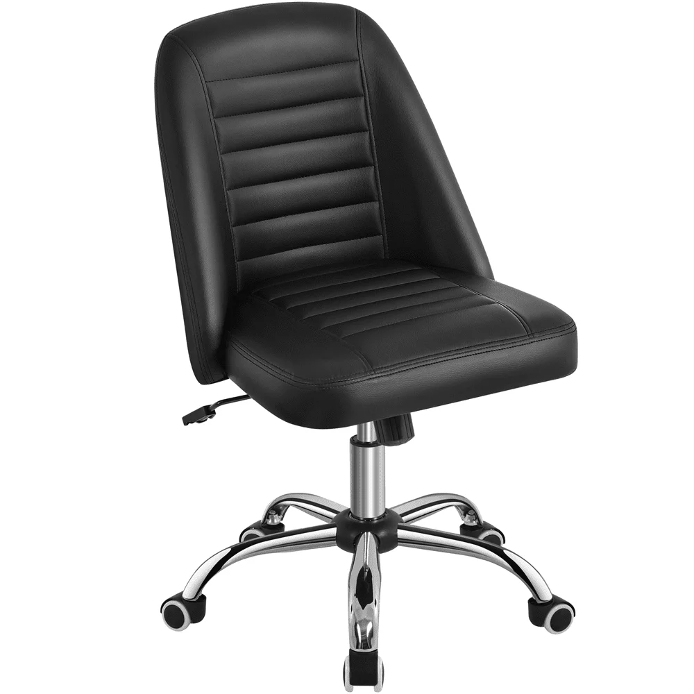 

Modern Tufted Faux Leather Armless Desk Chair for Home Office, Black