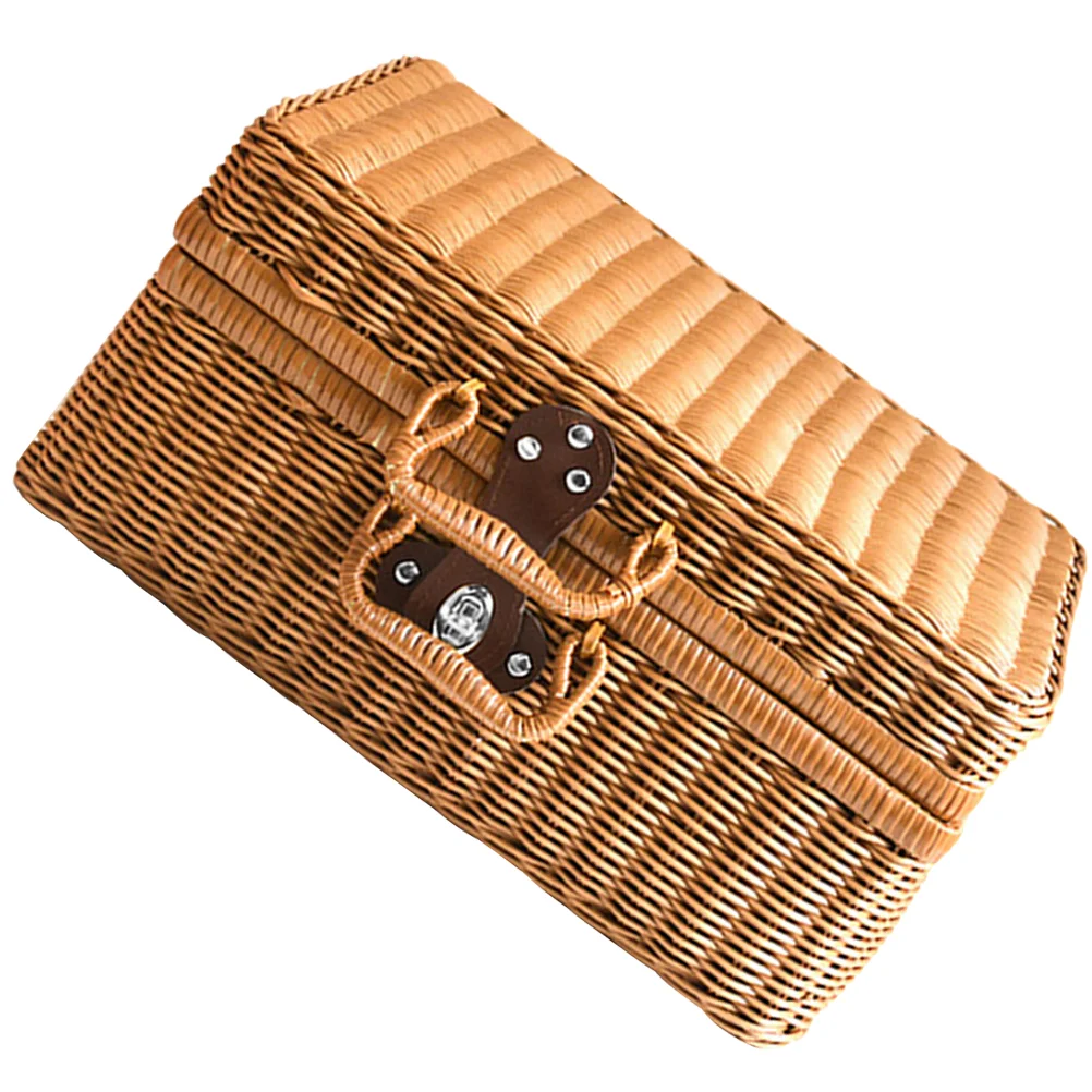 

Imitation Rattan Suitcase Bread Container Simulation Woven Picnic Hamper Basket Storage Decorative Retro Handwoven