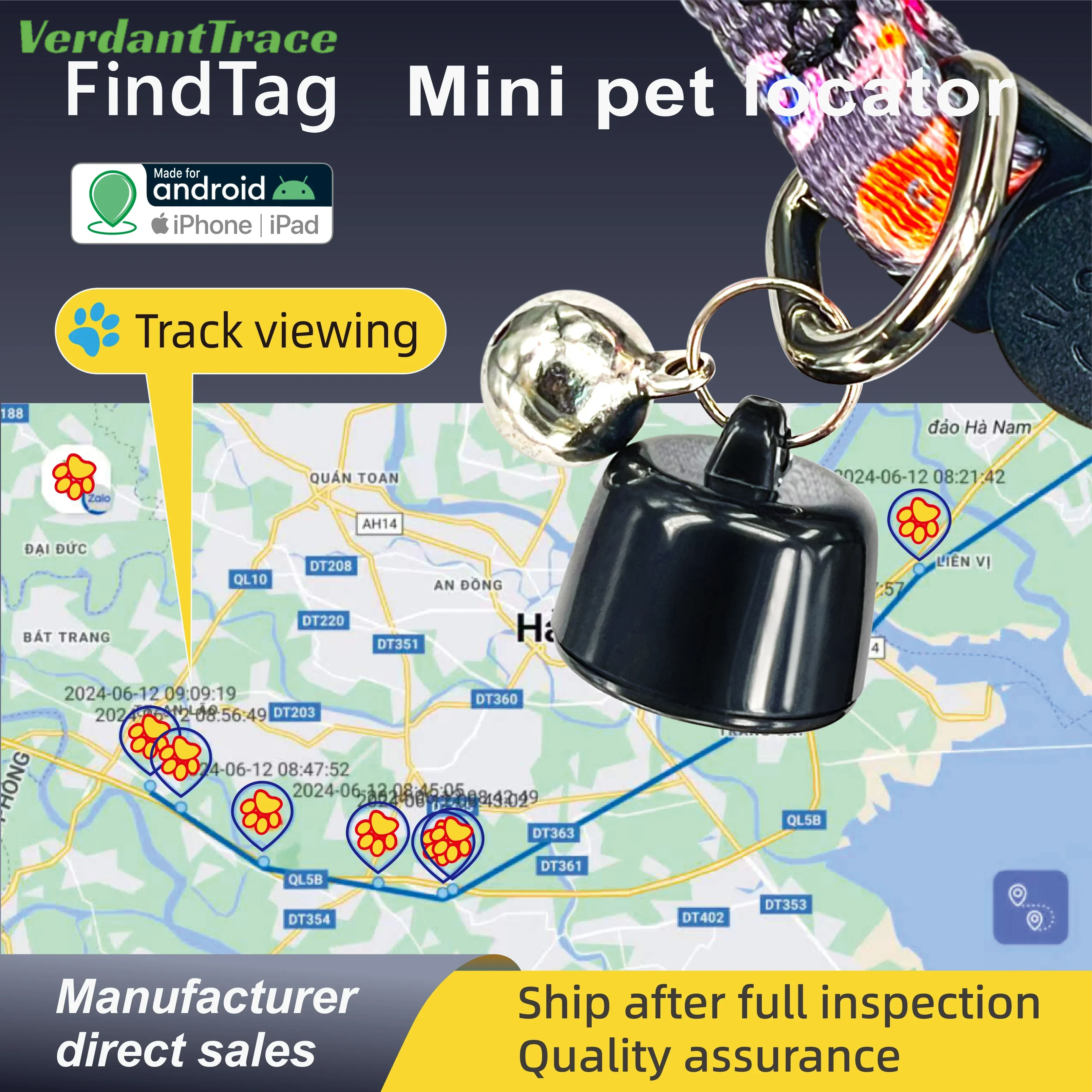 Mini Pet Global Locator for Android Apple Compatible Find My for Birds Dogs Cats View Three Days of Movement Tracks VerdantTrace