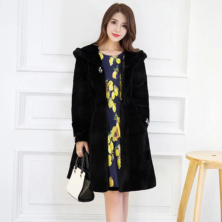 

New Faux Rabbit Fur Faux Fur Mid Length Slim Coat Furry Women's Clothing