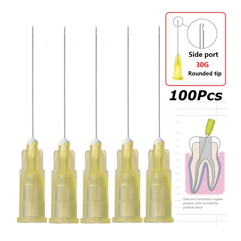 100pcs Dental Irrigation Needle Sterile Endodontic Irrigation Needle Tips 30GA Plain Ends Notched Endo needle tip Syringe