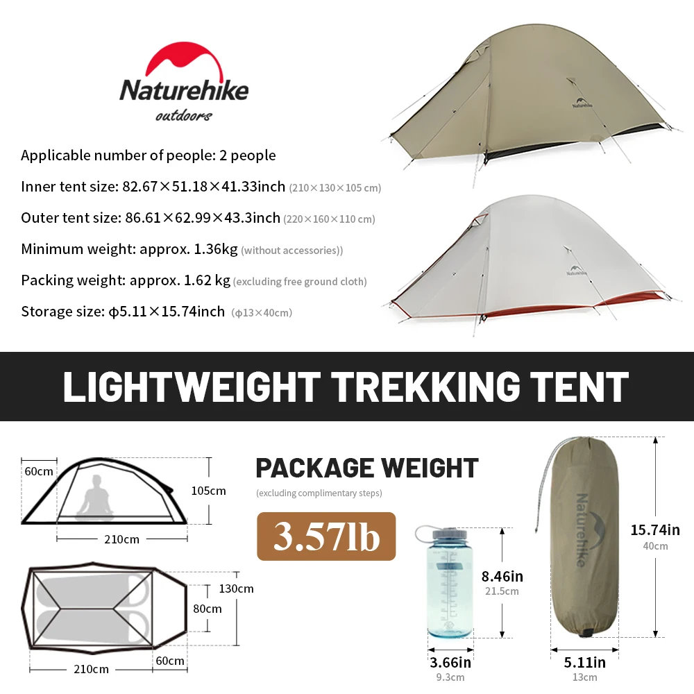 Naturehike Cloud Up Pro 1/2 Person Camping Tent 20D Ultralight Outdoor Tent Travel Portable Backpacking Hiking Waterproof