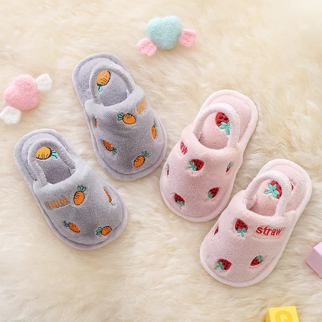 Child Slippers Cotton Baby Boy Warmth Winter Indoor Children Non-slip Girl Cute Cartoon Fluffy Shoes Mother Kids Slipper