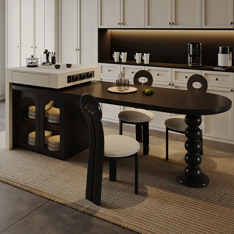 Island table integrated household combination Italian light luxury high-end kitchen restaurant rock slab multi-functional Nakaji
