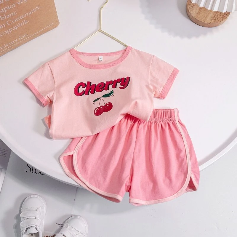 1-6-year-old girl baby summer casual print set new girl print short sleeve T-shirt + shorts 2-piece set children's sports set Baby Clothing Set expensive