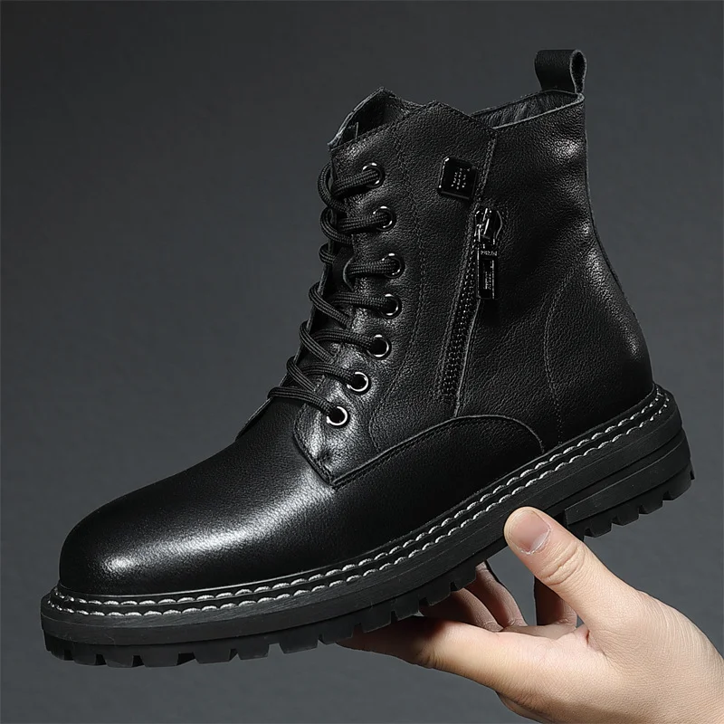 

Men's Boots British Classic Fashion Boots Winter Cowhide Men's Short Boots Plush Tooling High Top Men's Shoes Botas Hombre Piel