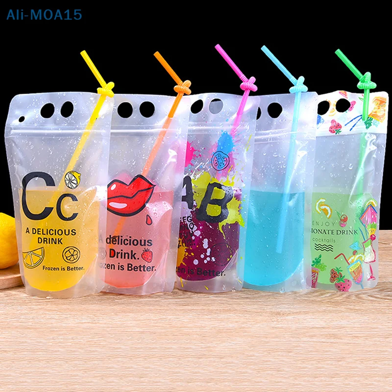 

50Pcs Thick Portable 450-500ml Clear Plastic Drinking Packaging Bag Beverage Juice Coffee Bag Good Life Beverage Pouches
