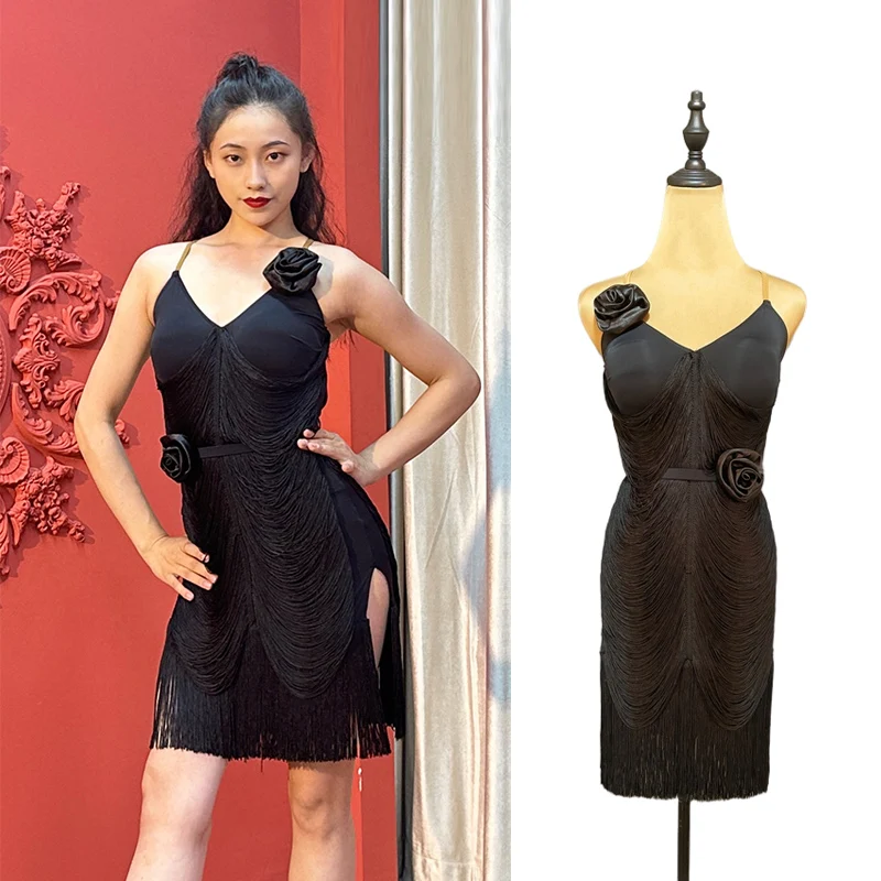 

2023 New Adult Latin Dance Dress Lady Sexy Backless Tassel Competition Costume Samba Rumba Performance Costume DL10594
