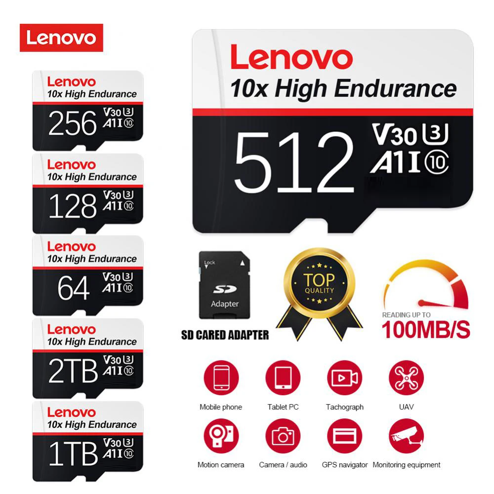 

Lenovo 2 ТБ карта памяти 1 ТБ, высокоскоростная Full HD видеокарта 512 ГБ, карта Micro Sd 256 ГБ 128 Гб 64 ГБ для телефона/планшета/ПК