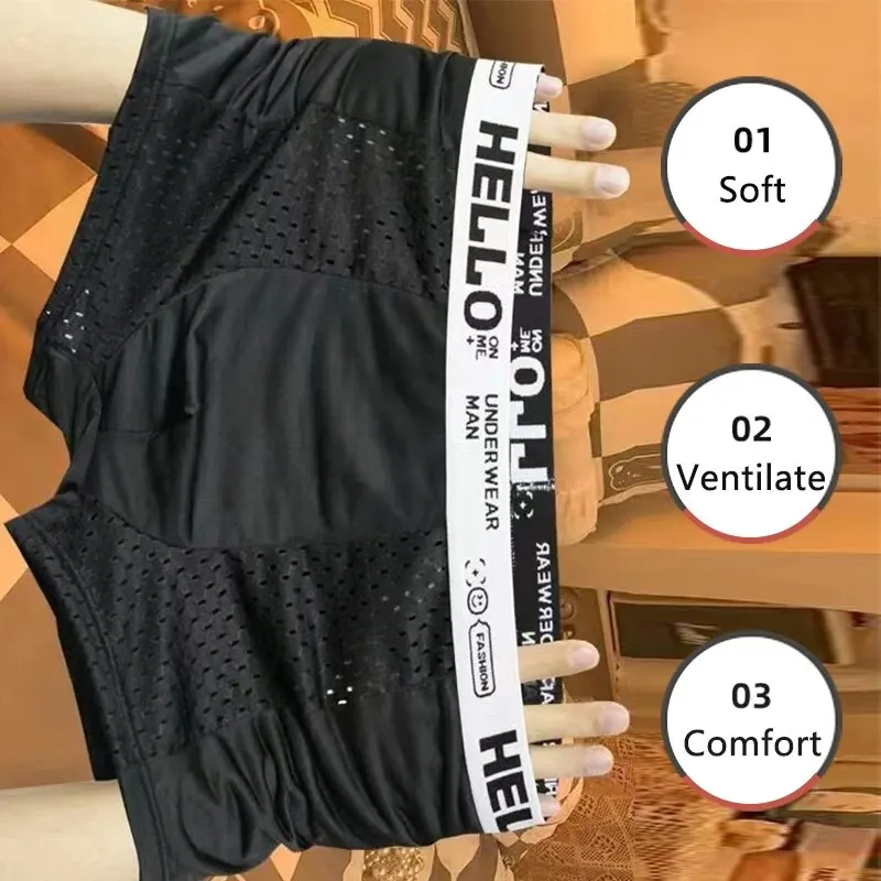 Men Boxers Shorts Underpants Underwear Ice Silk High Stretch Sports Breathable 2 Pieces 2XL 3XL 4XL