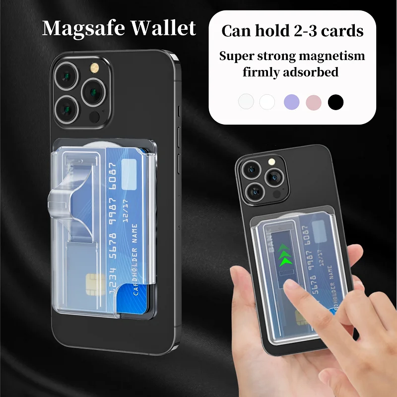 MagSafe Card Wallet For iPhone 15 14 13 12 Series Can Hold 2-3 Cards Magnetic Fashion Wallet Card Holder Transparent
